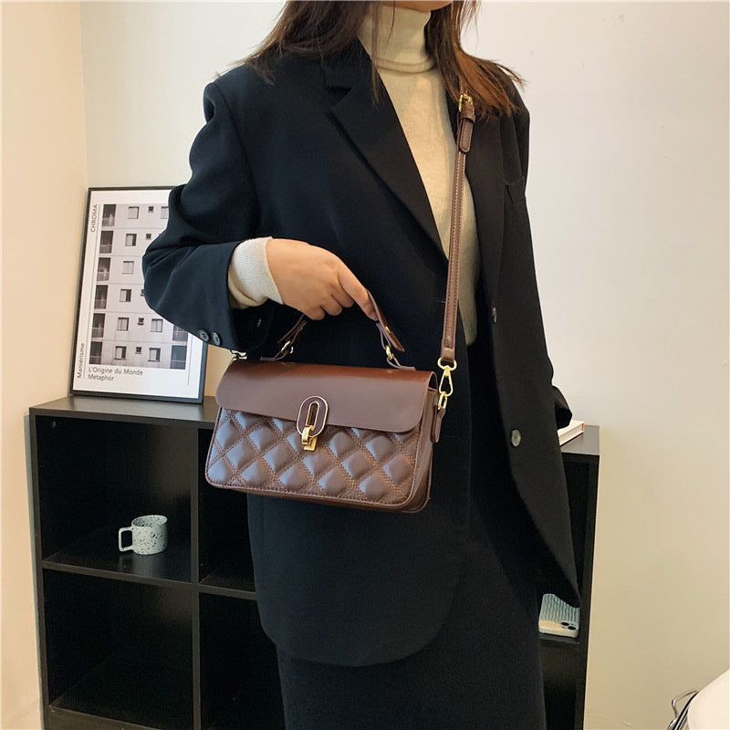 Women's Chocolate Textured Genuine Leather Commuter South Crossbody Bags