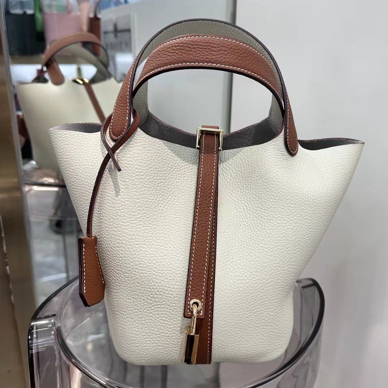 Women's Genuine Leather Vegetable Basket Bride Litchi Grain Bags