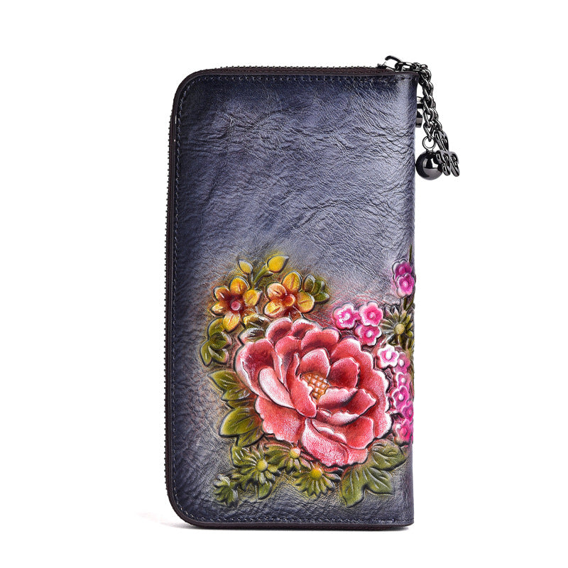 First Layer Cowhide Multiple Slots Long Handbags