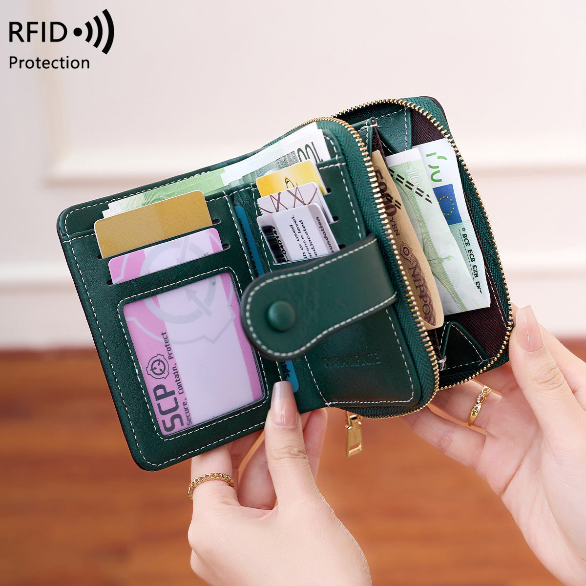Durable Women's Short Multifunctional Zipper Retro Ladies Wallet