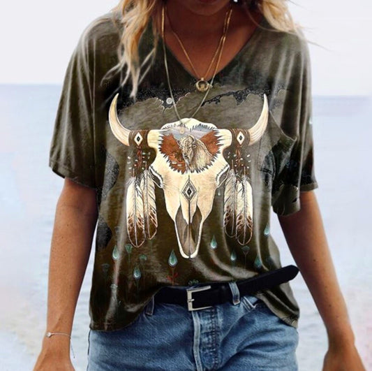 Women's Vintage Printing Family Geometric Pattern Sleeve Blouses
