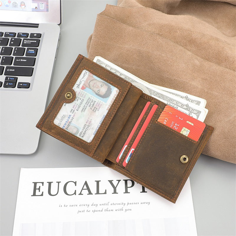 Men's Retro Short Genuine Leather Thin First Layer Cowhide Simple Men's Wallet