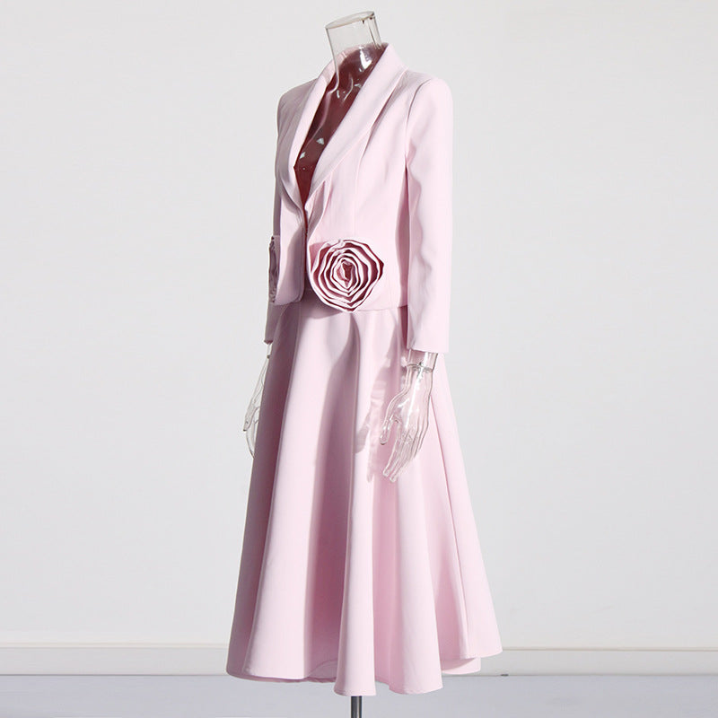 Women's Autumn Stitching Three-dimensional Rose Pleated High Suits