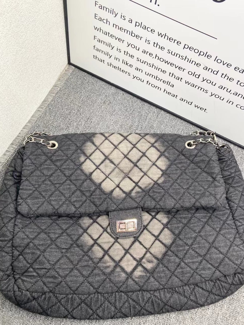 Women's Dyed Denim Hobo Diamond Plaid Chain Shoulder Bags