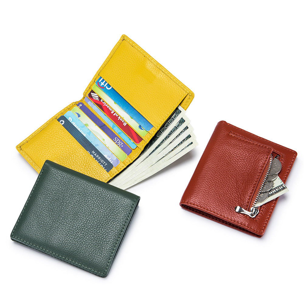 Genuine Leather Short First Layer Cowhide Simple Female Ladies Wallets