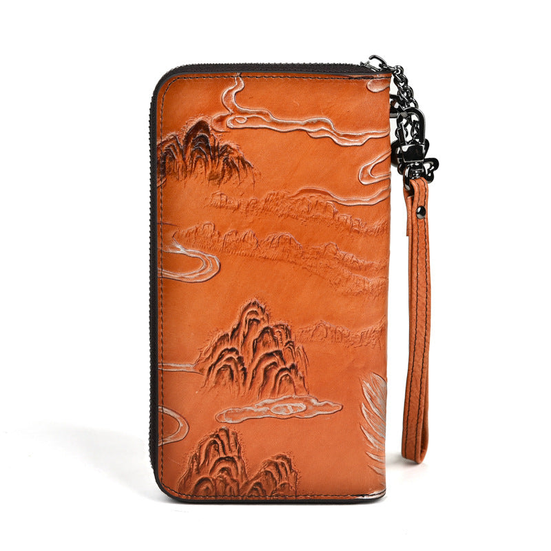 Cowhide Deer Head Embossed Multiple Slots Purses