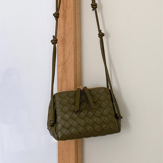 Women's Summer Double Zipper Retro Textured Woven Crossbody Bags
