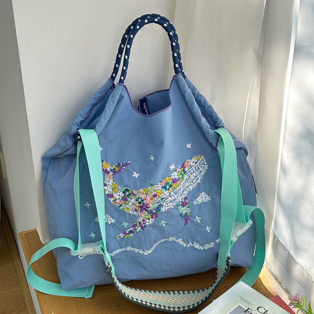Nylon Needle Embroidered Fashion Commuter Large Capacity College Women's Shoulder Bag