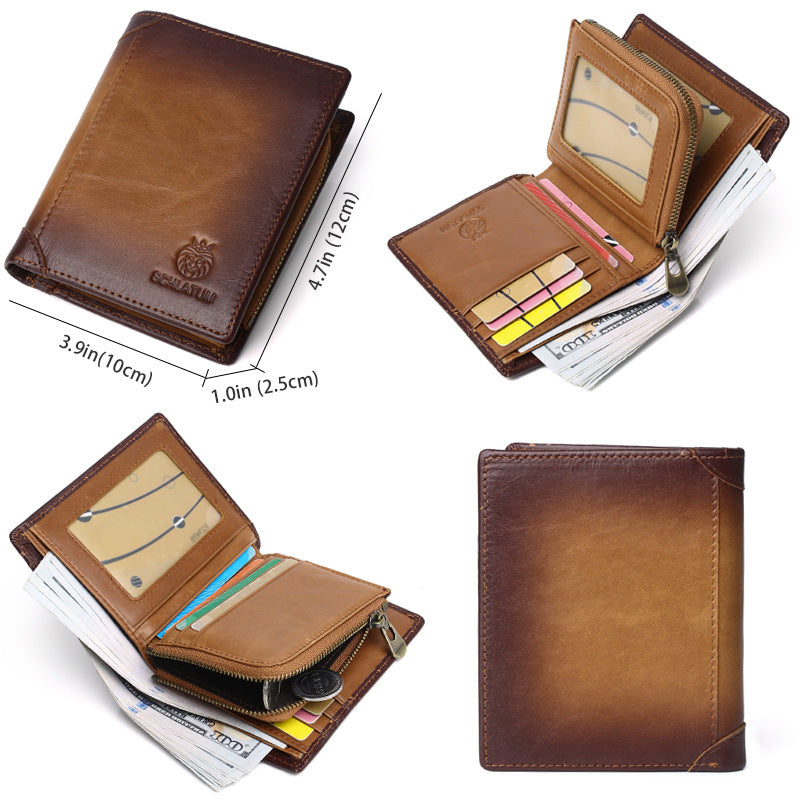 Men's First Layer Cowhide Swiping Leather Short Men's Wallets