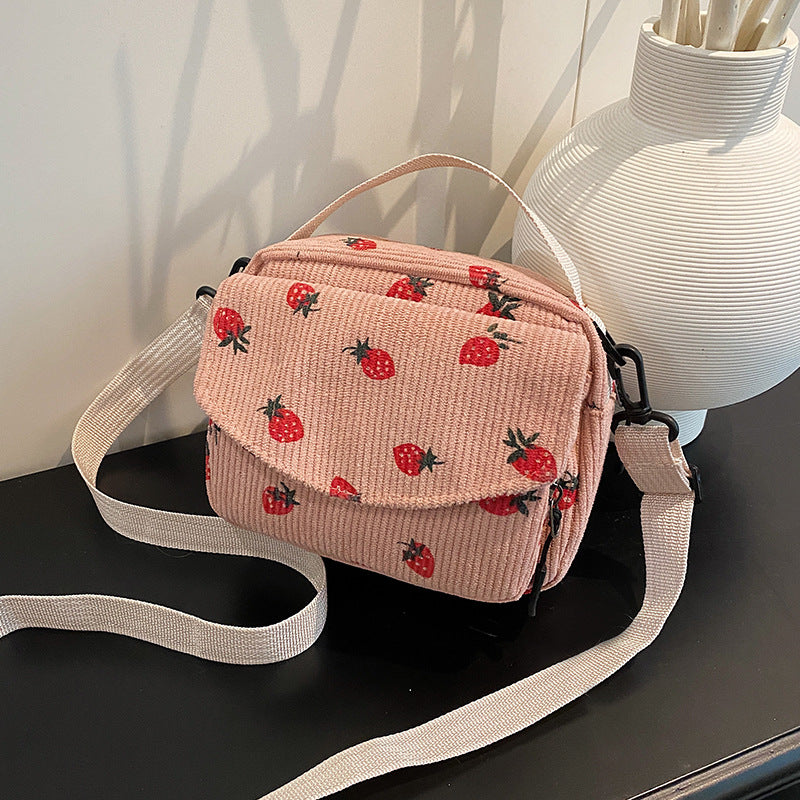 Cute Mori Corduroy Cartoon Canvas Niche Women's Shoulder Bag