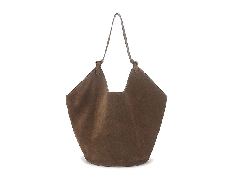 Single Frosted Cowhide Suede Dumpling Niche Bucket Bags