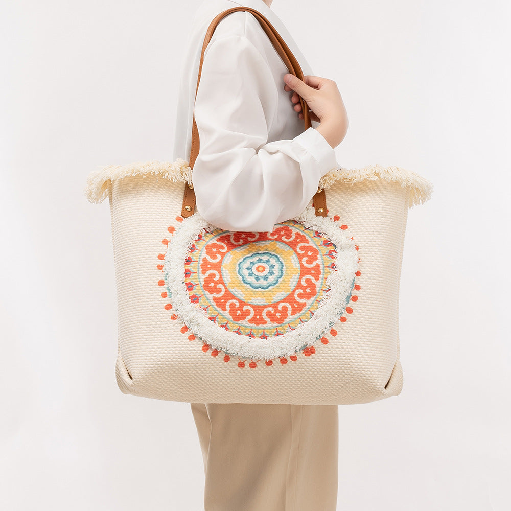 Women's Ethnic Style Tassel Canvas Large Capacity Seaside Women's Handbag