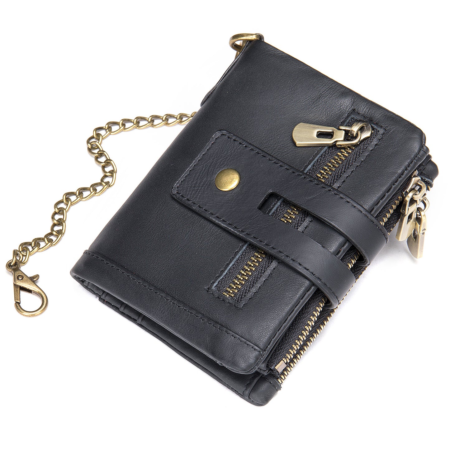 Men's Swiping Multifunctional Zipper Short Chain Genuine Men's Wallets