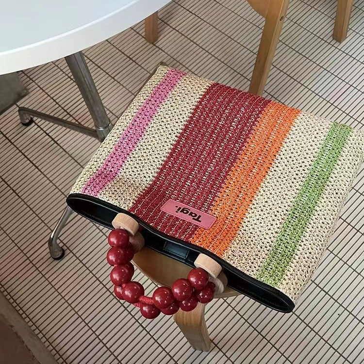 Sugar Gourd Contrast Color Striped Woven Shoulder Bags