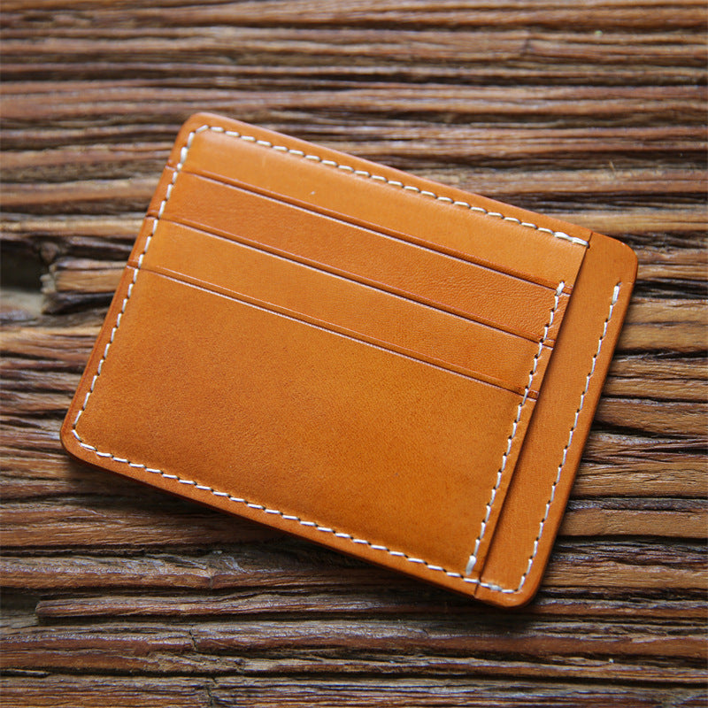Men's Vegetable First Layer Short Cowhide Vintage Card Holder