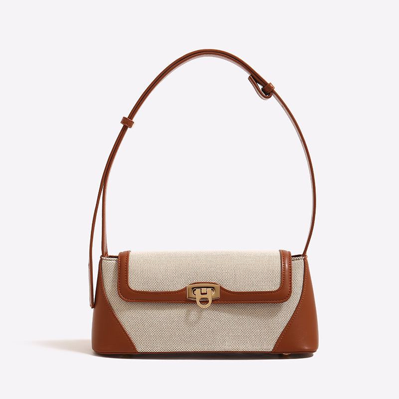 Women's French Style Summer Contrast Color Underarm Retro Hand Carrying Baguette Bags