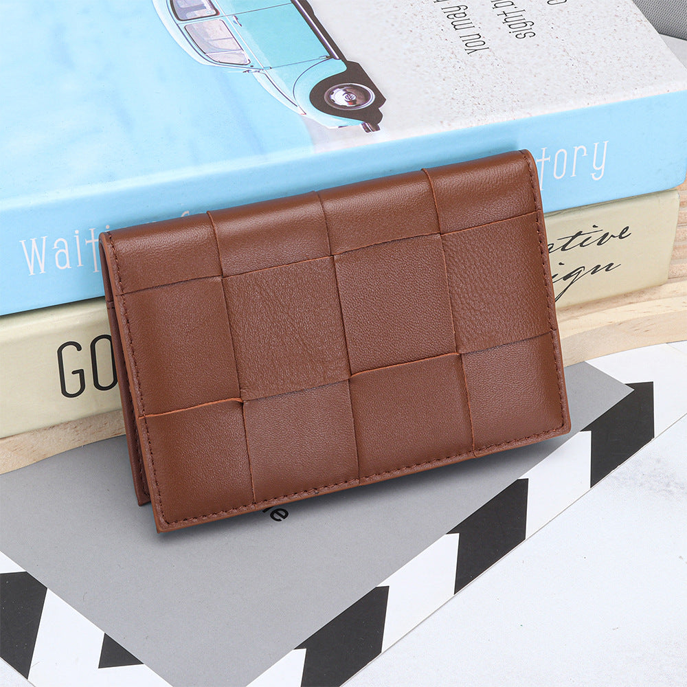 Women's Passport Fashion Sheepskin Woven Fold Cover Storage Ladies Wallet