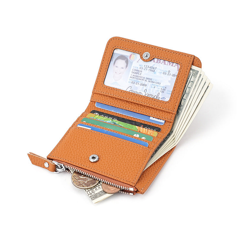 Women's First Layer Cowhide Multiple Slots Scanning Short Purses
