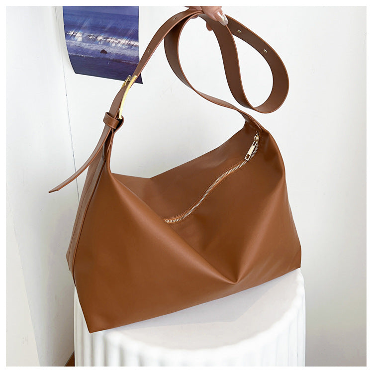 Women's Retro Solid Color Soft Texture Commuting Large Women's Shoulder Bag
