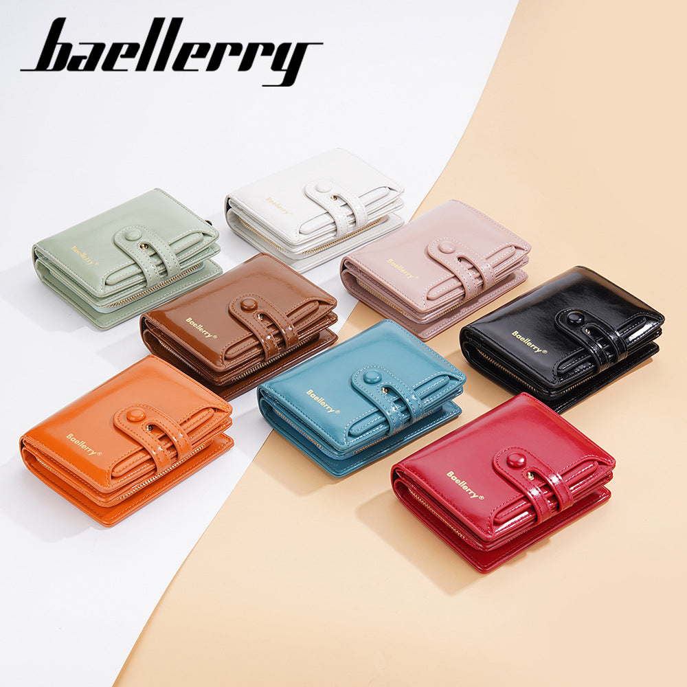 Women's Short Glossy Oil Wax Leather Multiple Slots Purses