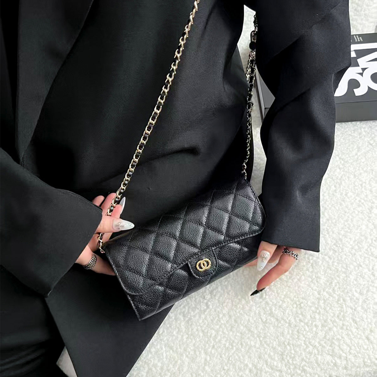 Women's Cowhide Caviar Long Large Capacity Clutch Rhombus Ladies Wallet