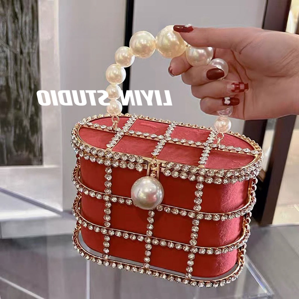Women's French Minority Design Metal Vegetable Basket Inlaid With Diamond Dinner Women's Handbag