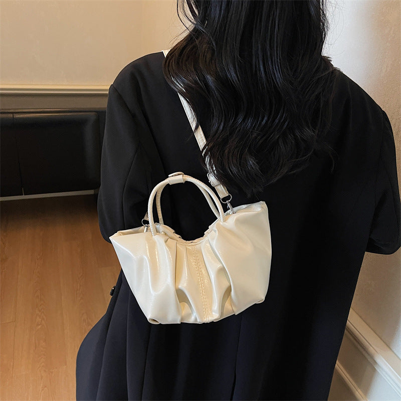 Pleated Cloud Pure Color Portable Vegetable Basket Women's Shoulder Bag