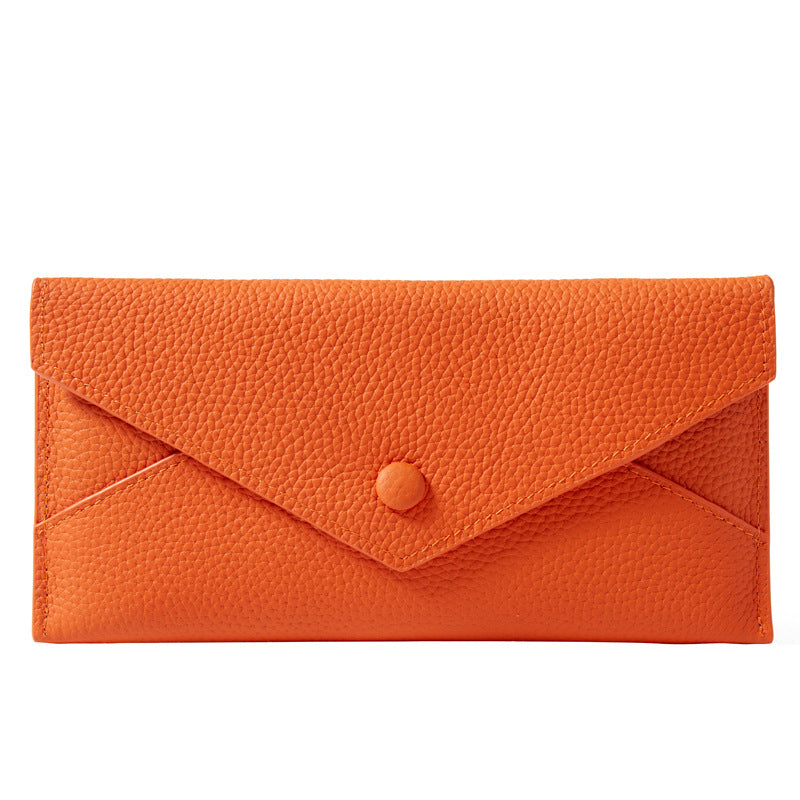 Women's Genuine Leather Simple Thin Envelope Large Capacity Ladies Wallet