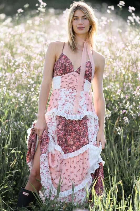 Women's Sleeveless Strap Digital Printed Dress Patchwork Dresses