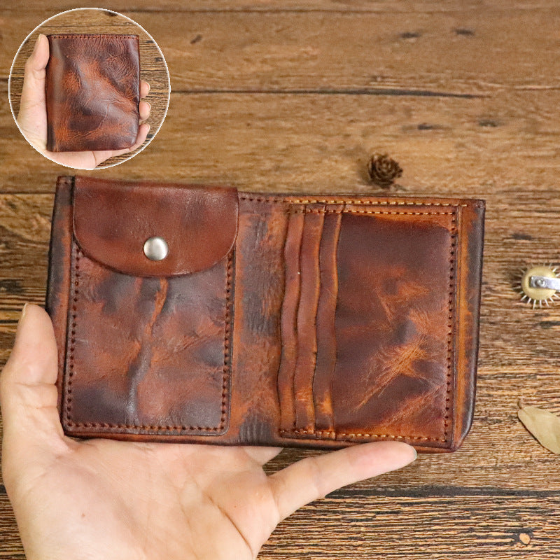 Men's Distressed Vegetable Tanning Leather Washed Simple Men's Wallets
