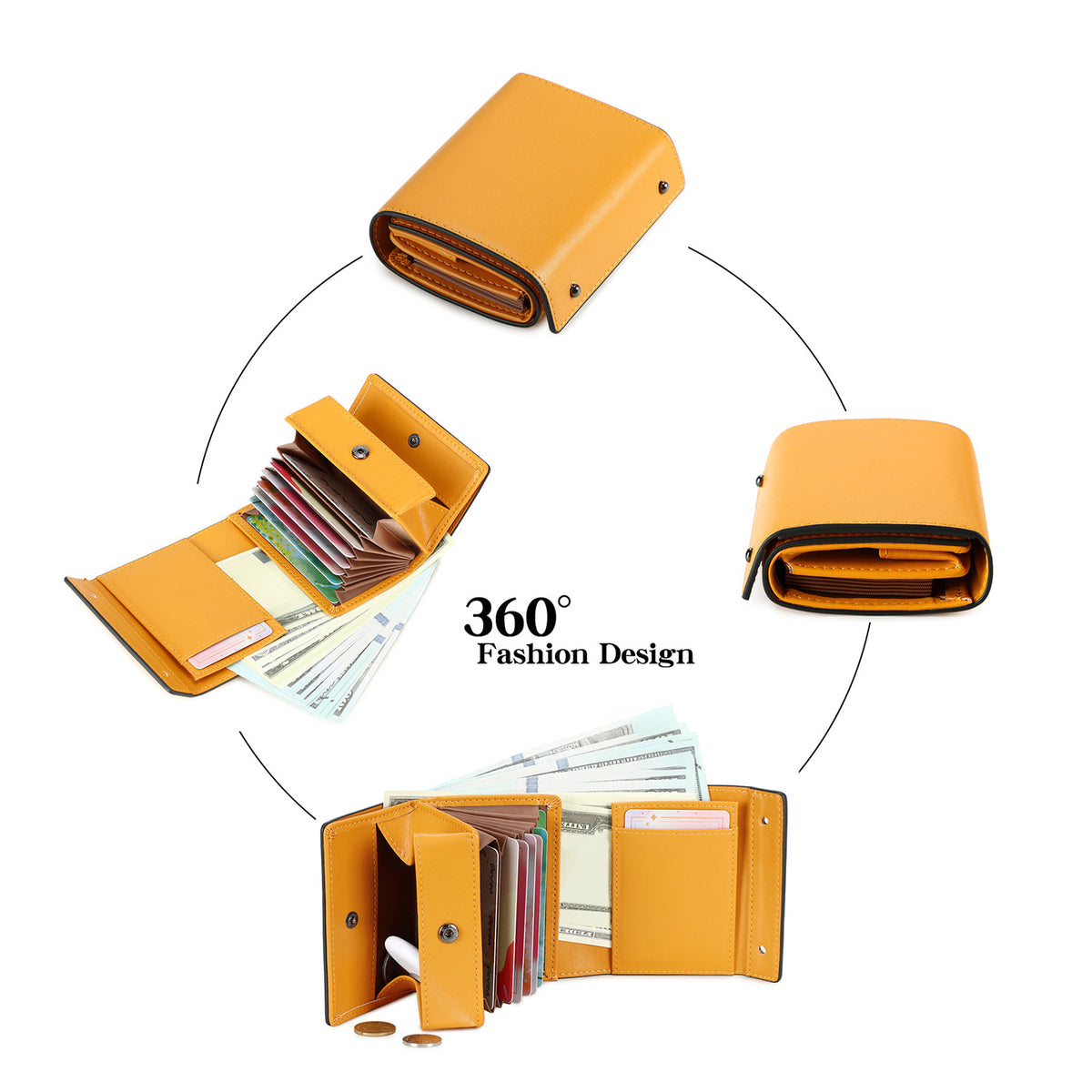 Men's Three-fold Fashion Business Leather Short Portable Men's Wallet