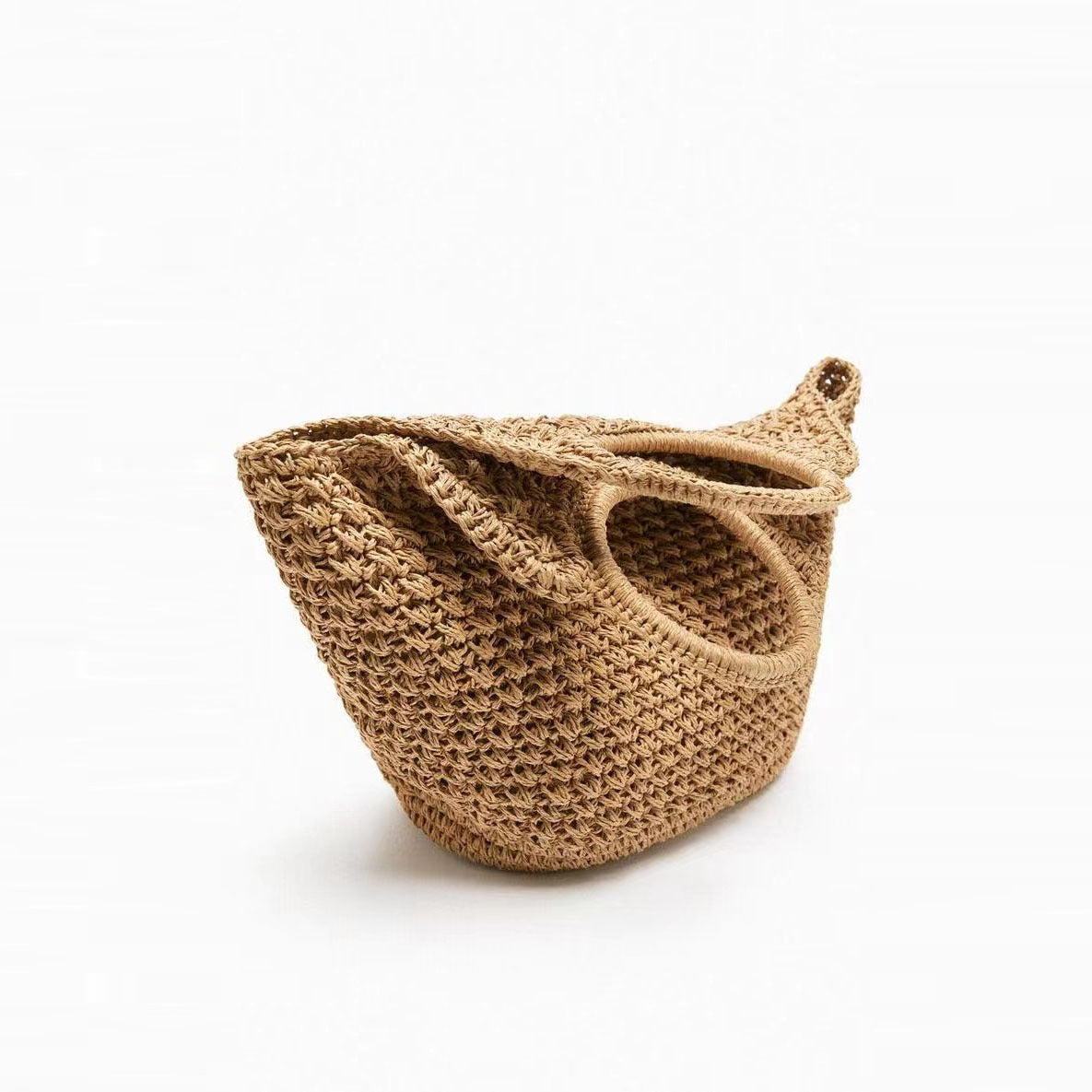 Hand-woven Straw Vacation Style Khaki Large Bags