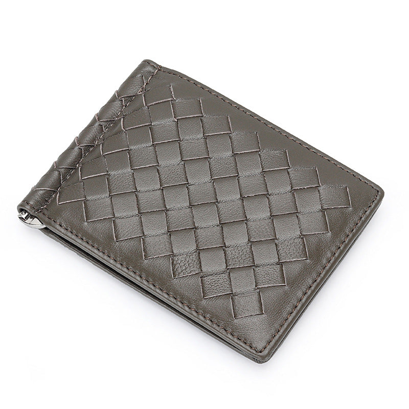 Women's & Men's & Authentic Leather Weave Gold Clip Ladies Wallets