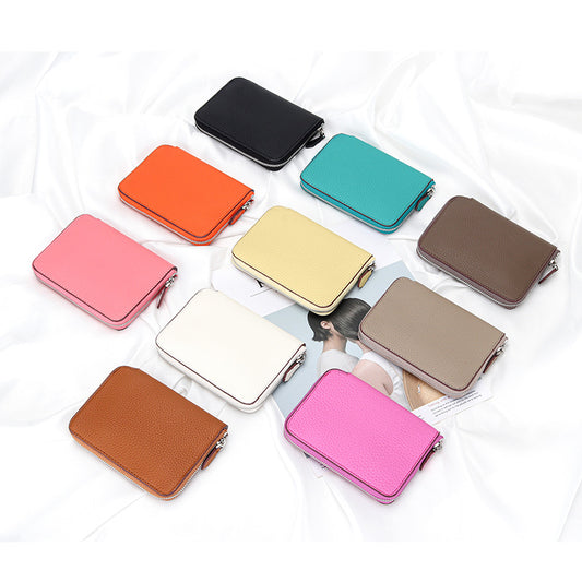 Women's Full Soft Leather Short Zipper License Ladies Wallets