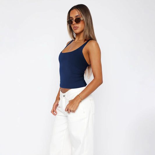 Fashion Sleeveless Solid Color Bare Back Tops