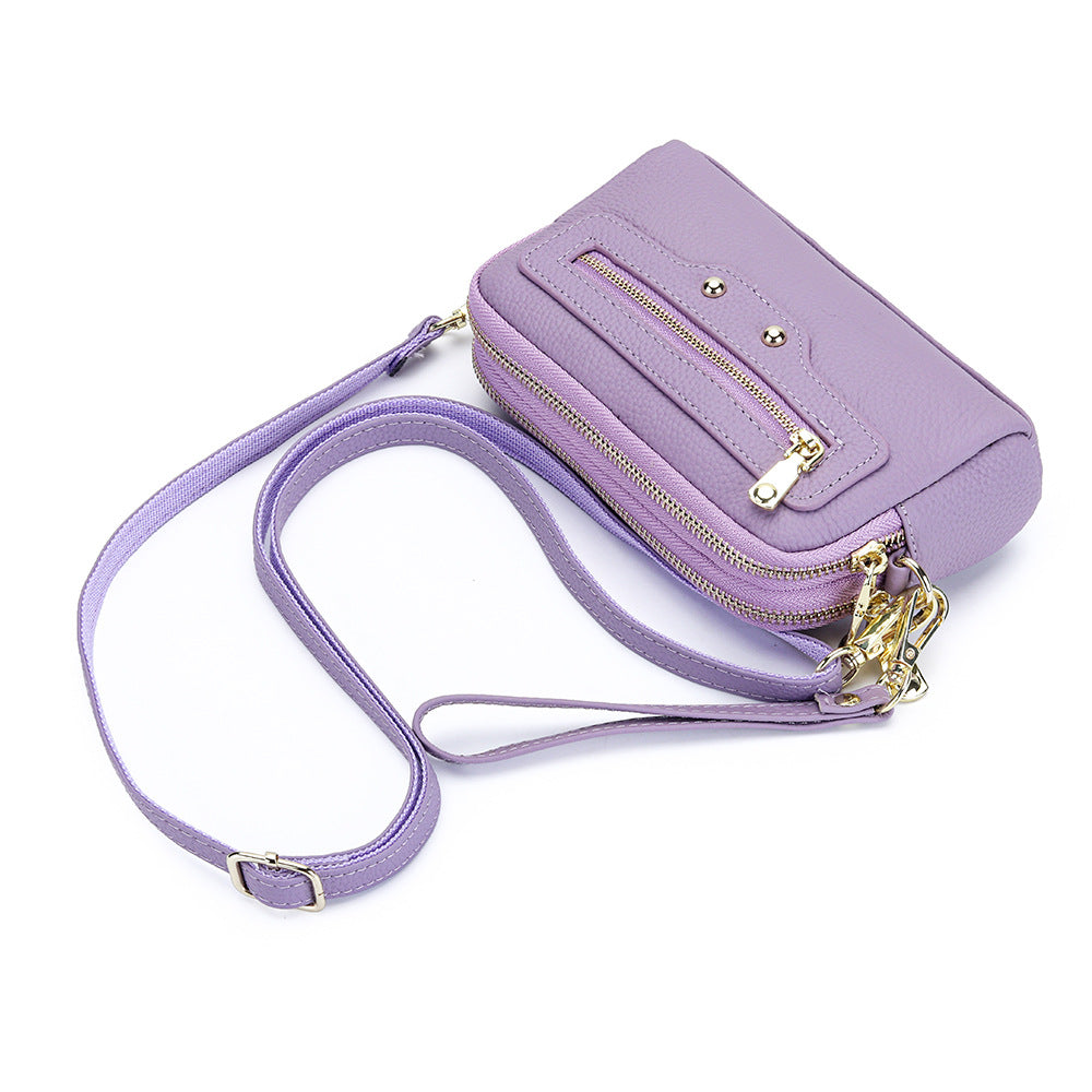 Women's Layer Cowhide Double Zipper For Multifunctional Clutch Women's Messenger Bag