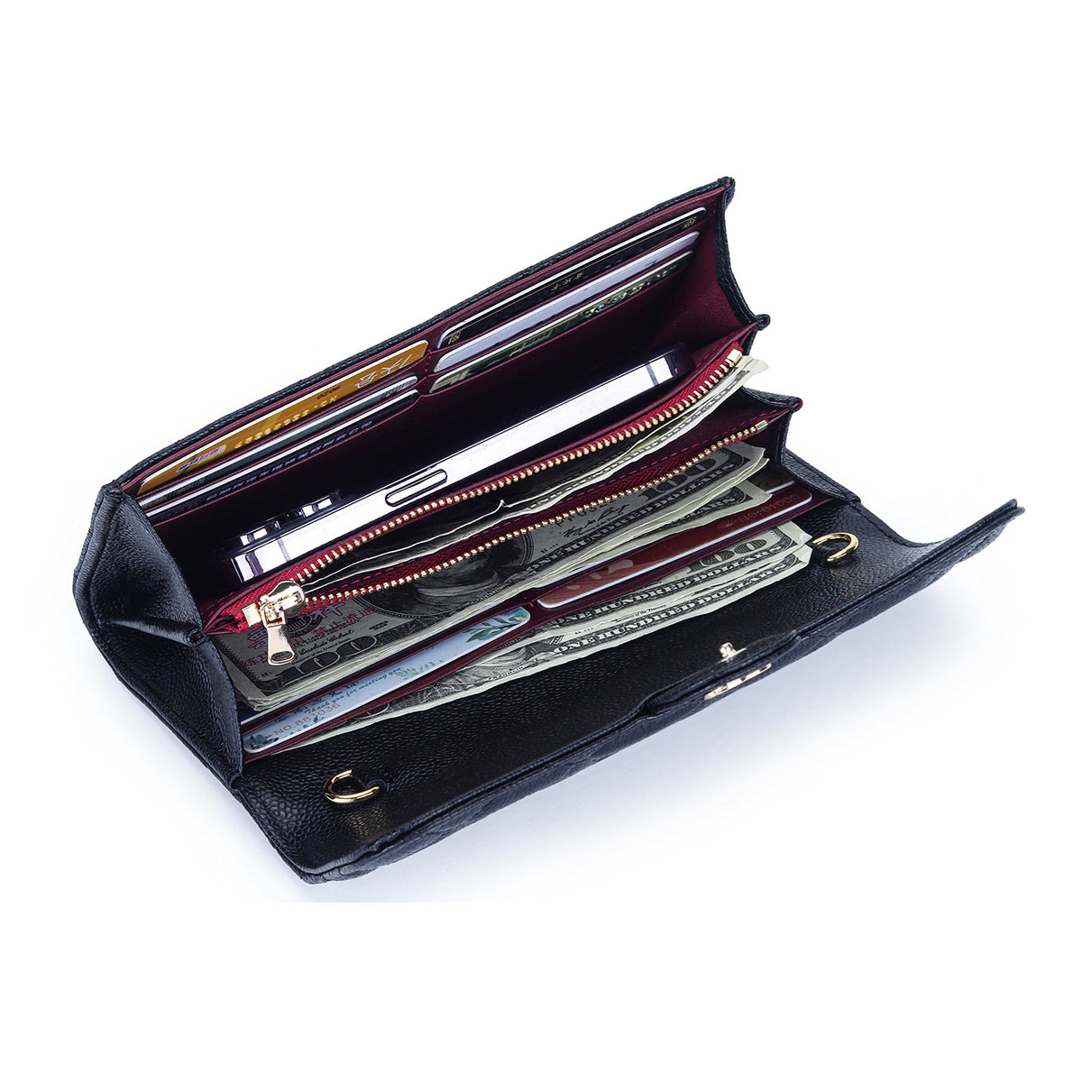 Women's Cowhide Caviar Long Large Capacity Clutch Rhombus Ladies Wallet