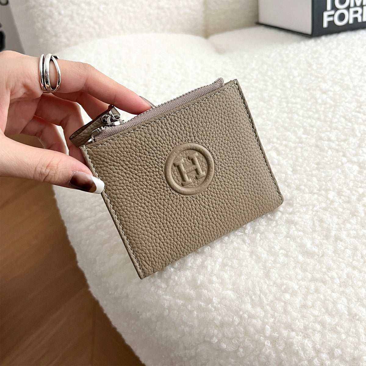 Women's Cowhide Short Half Fold Multiple Slots Ladies Wallet