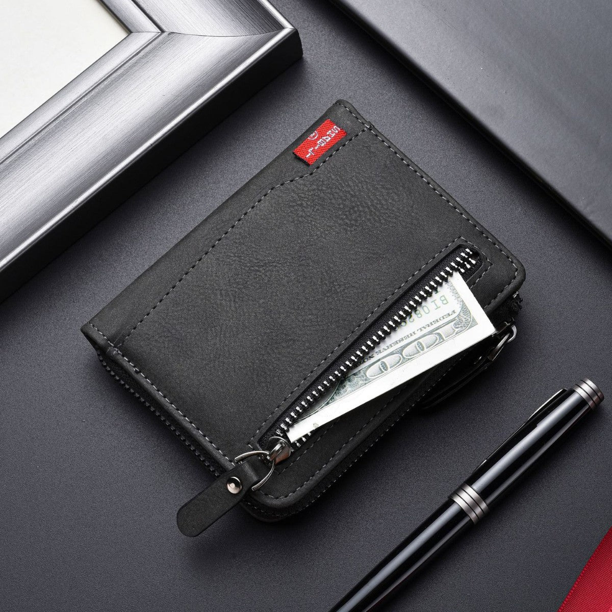 Men's Personality Zipper Multiple Slots Large Capacity Coin Purses