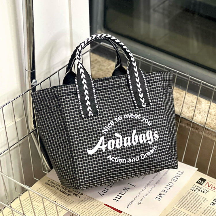 Niche Plaid Simple Letters Large Capacity Mummy Commuting Lunch Box Bags