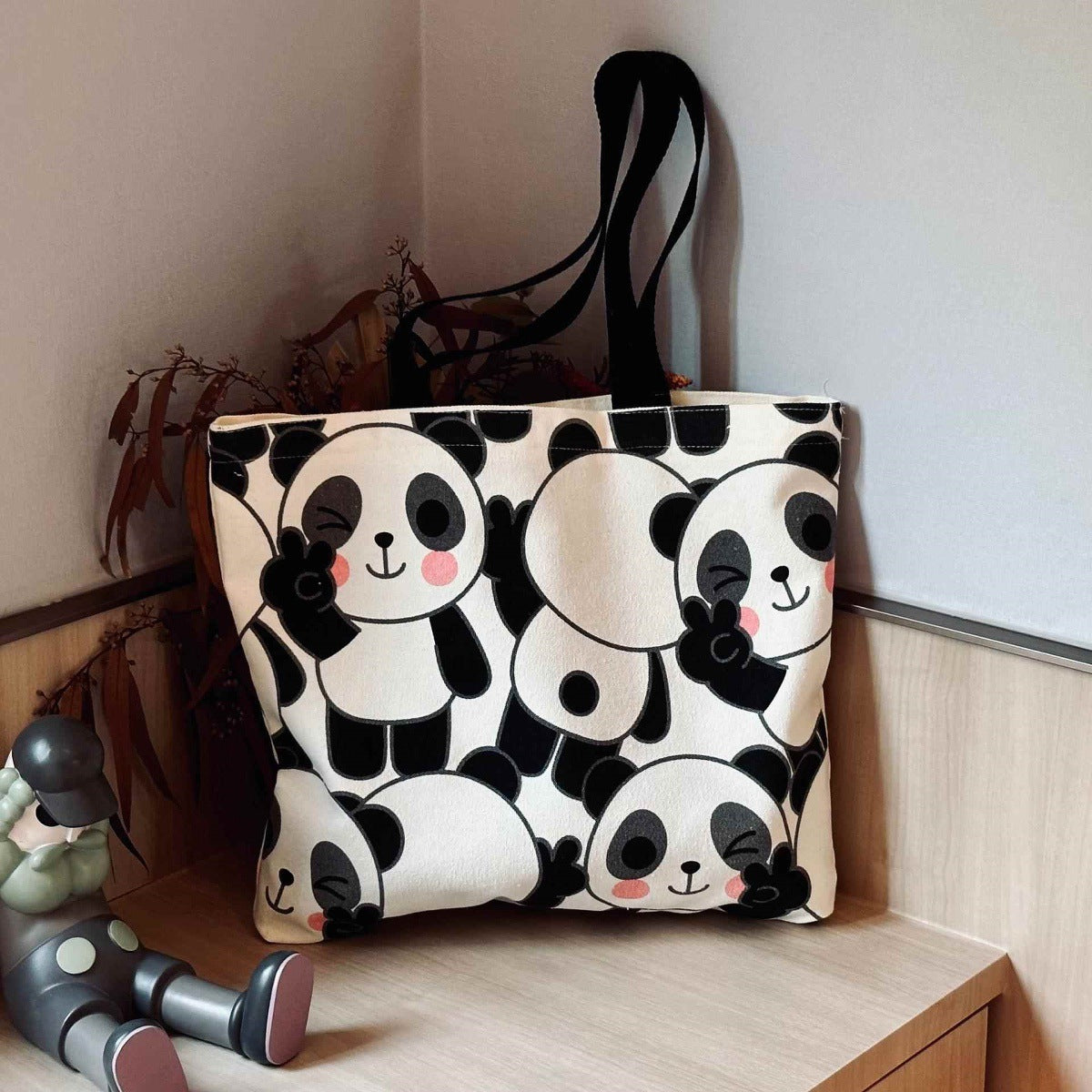 Women's Bear Canvas Large Capacity Class Portable Zippered Women's Shoulder Bag