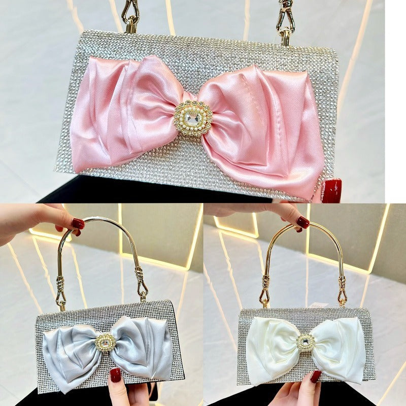 Retro Full Diamond Bow Chain Dinner Bags