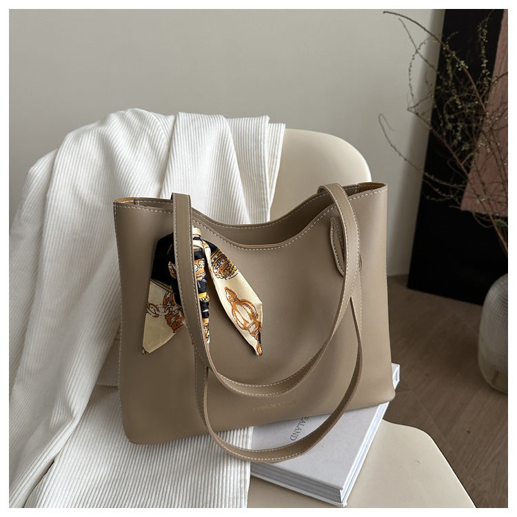 Silk Scarf Solid Color Korean Fashion Large Capacity Retro Simple Women's Shoulder Bag