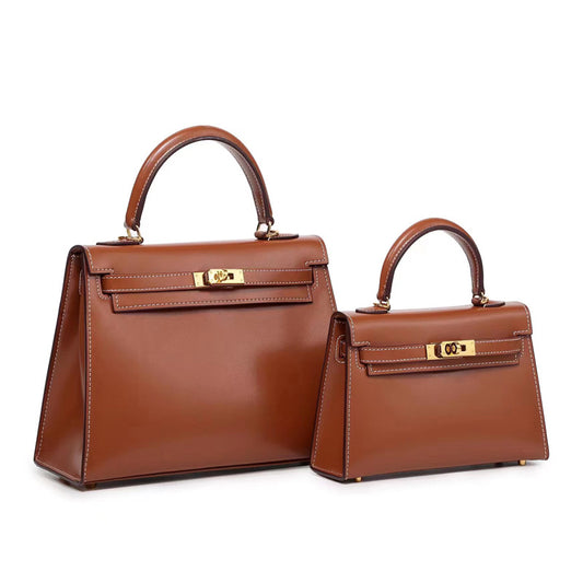 Women's Genuine Leather Shiny Patent Plain Kelly Shoulder Bags