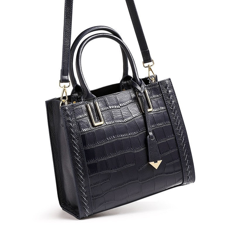 Women's First Layer Cowhide Crocodile Pattern Woven Women's Handbag