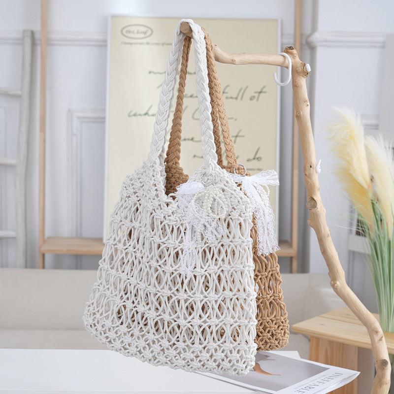 String Hollowed Fashion Simple Large Capacity Woven Women's Shoulder Bag