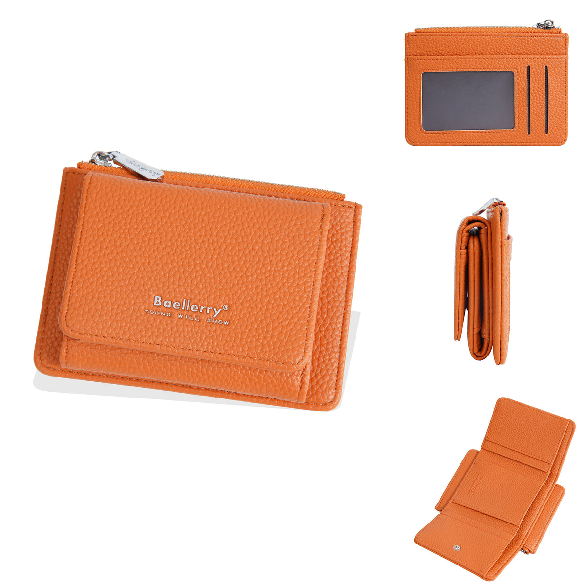 Women's High-grade Lychee Pattern Zipper Niche Tri Card Holder