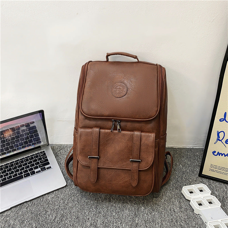 Men's Korean Style Campus Large Capacity Soft Leather Backpacks