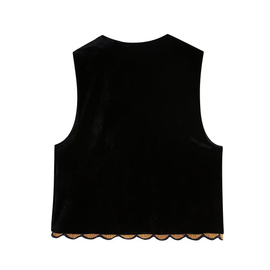 Women's Retro Casual National Fashion Embroidered Veet Vests