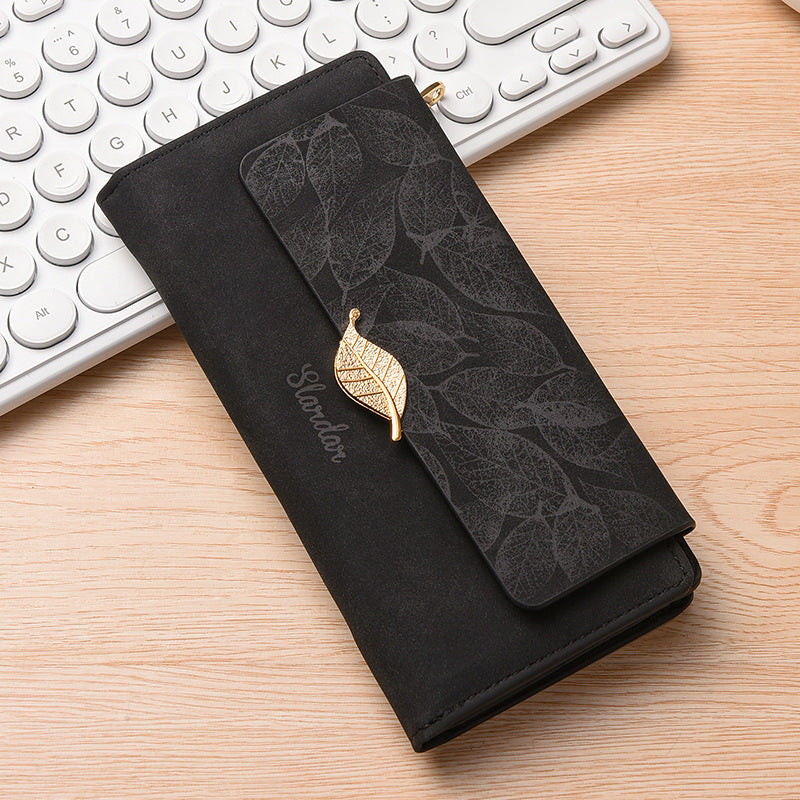 Vintage Frosted Leaf Long Clutch Large Ladies Wallet
